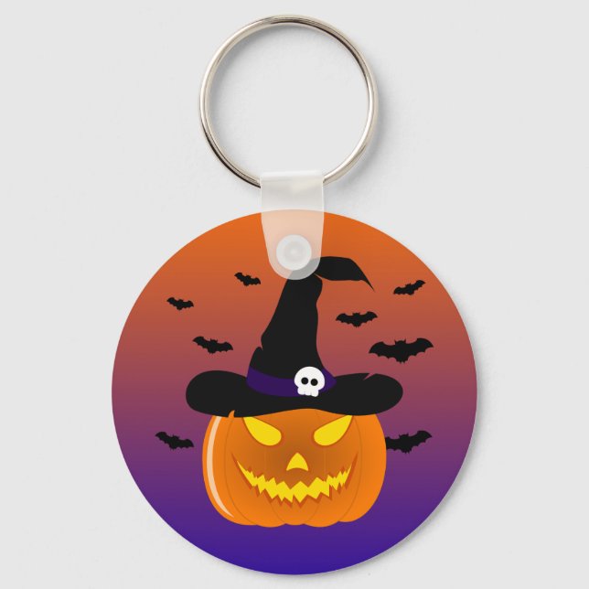 Halloween Pumpkin Jack o’ Lantern Witch Hat Keychain (Front)