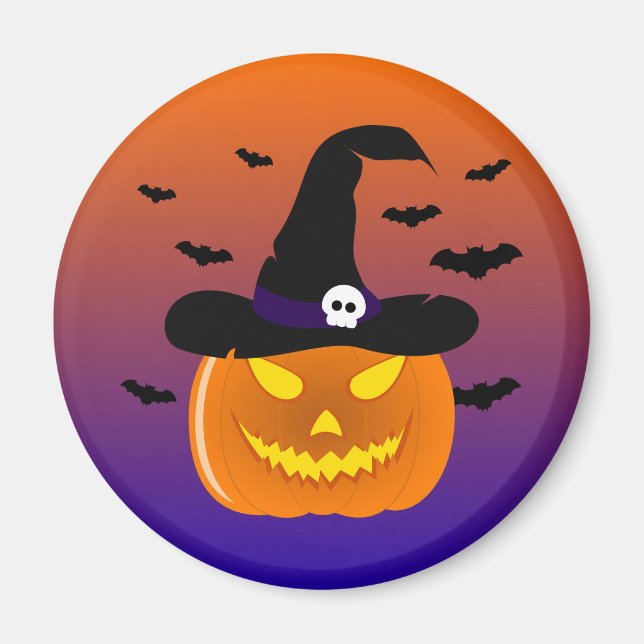 Halloween Pumpkin Jack o’ Lantern Witch Hat Magnet (Front)