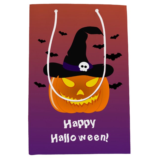 Halloween Pumpkin Jack o’ Lantern Witch Hat Medium Gift Bag (Front)