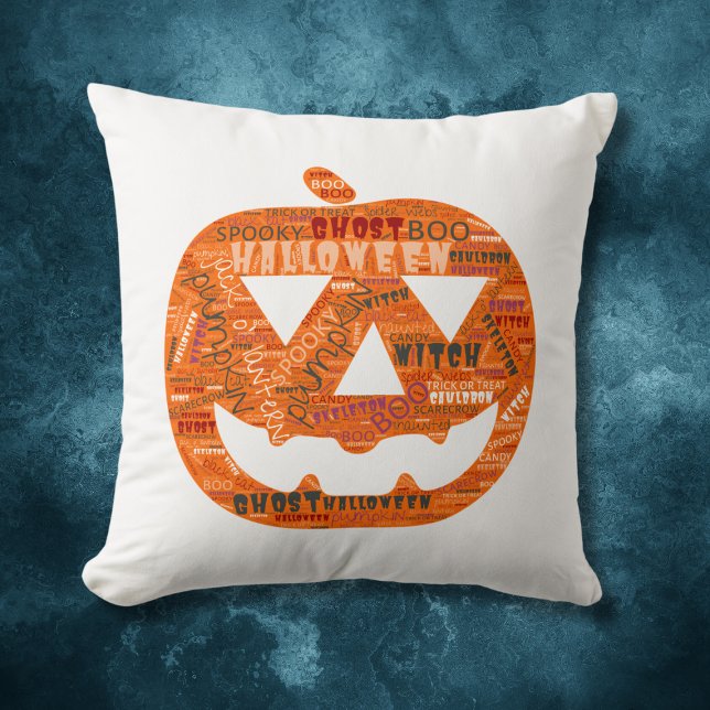 Halloween Pumpkin Jack-o'-Lantern Word Cloud Throw Pillow (Creator Uploaded)