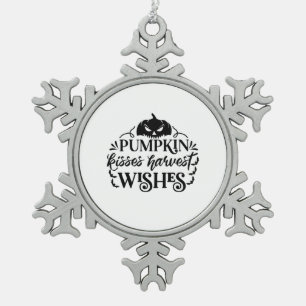 Halloween Pumpkin Kisses Harvest Wishes Birthday Snowflake Pewter Christmas Ornament