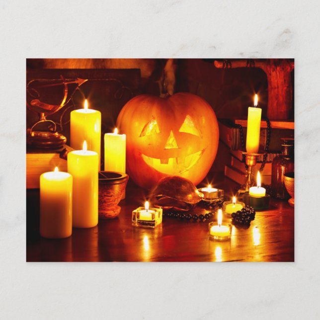 Halloween pumpkin lantern postcard (Front)