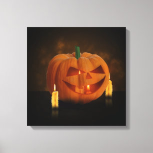 Halloween Pumpkin Lantern with Candles Canvas Print