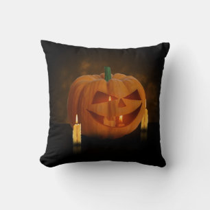 Halloween Pumpkin Lantern with Candles Throw Pillow