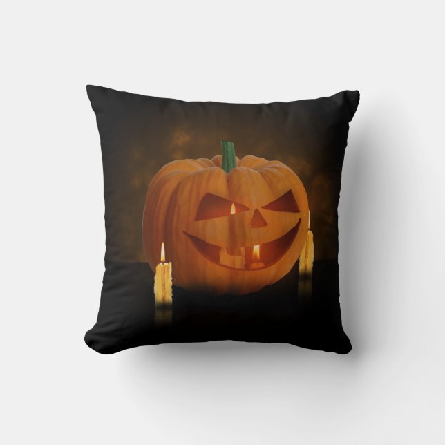 Halloween Pumpkin Lantern with Candles Throw Pillow (Front)