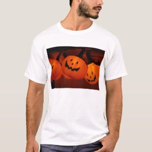 Halloween Pumpkin Lighting Adult Tee Shirt White