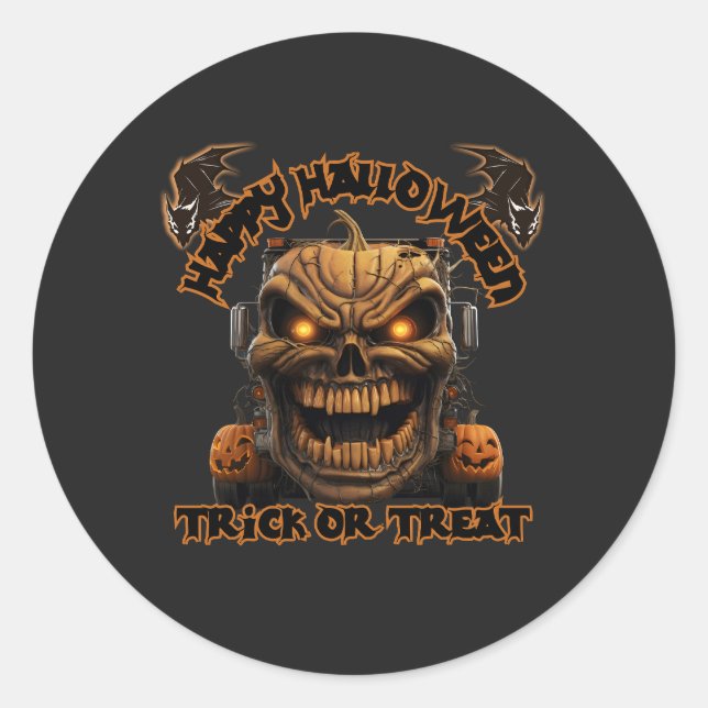 Halloween Pumpkin Monster Truck Spooky Haunted Nig Classic Round Sticker (Front)