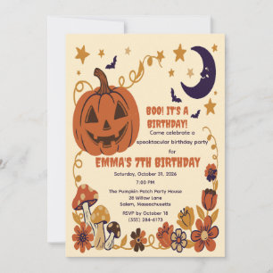 Halloween Pumpkin Moon Floral Invitation