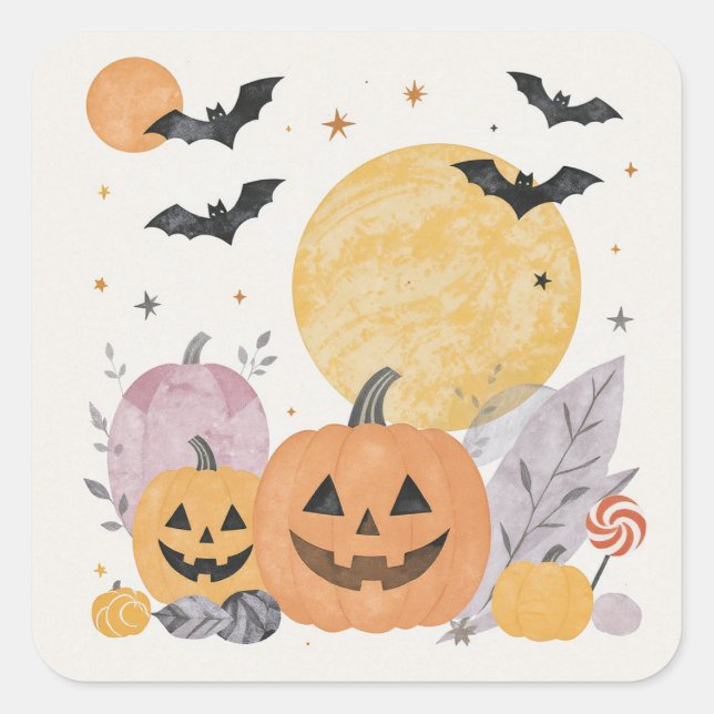 Halloween Pumpkin Moon Square Sticker (Front)