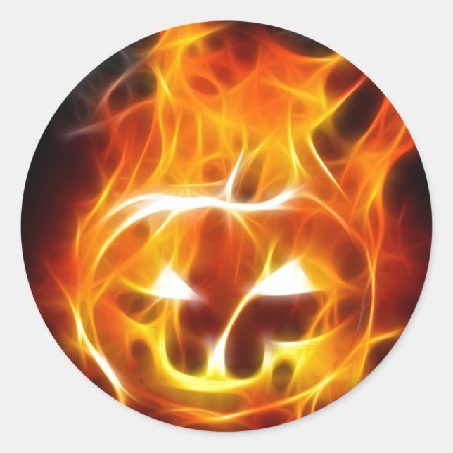 Halloween Pumpkin on Fire Classic Round Sticker (Front)