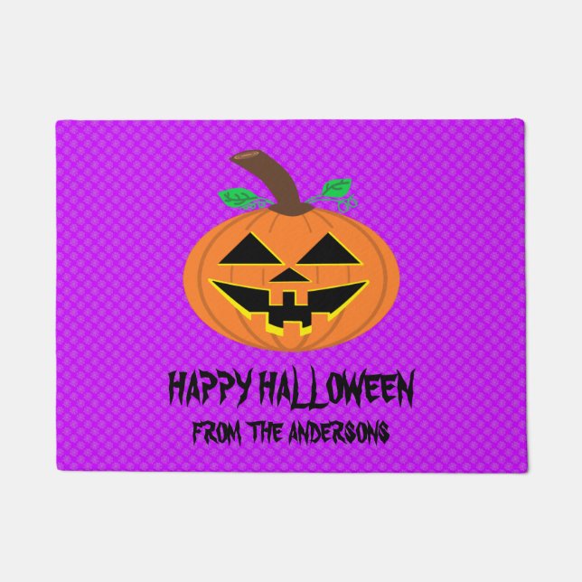 Halloween Pumpkin on Purple Doormat (Front)