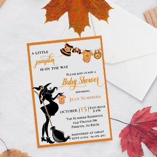Halloween Pumpkin on the Way Witch Baby Shower Invitation