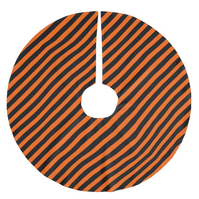 Halloween Pumpkin Orange and Black  Brushed Polyester Tree Skirt (Front)