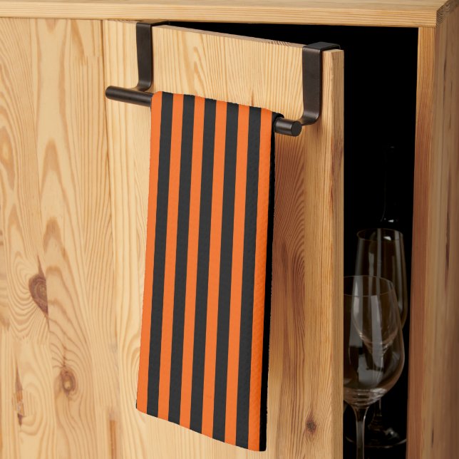 Halloween Pumpkin Orange and Black  Kitchen Towel (Thirds Fold)