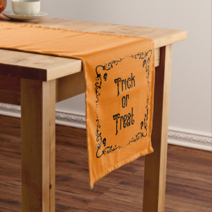 Halloween Pumpkin Orange and Black Trick or Treat  Medium Table Runner