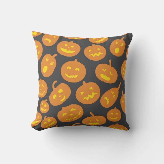 Halloween Pumpkin Orange Black Jack O'Lantern Throw Pillow (Front)