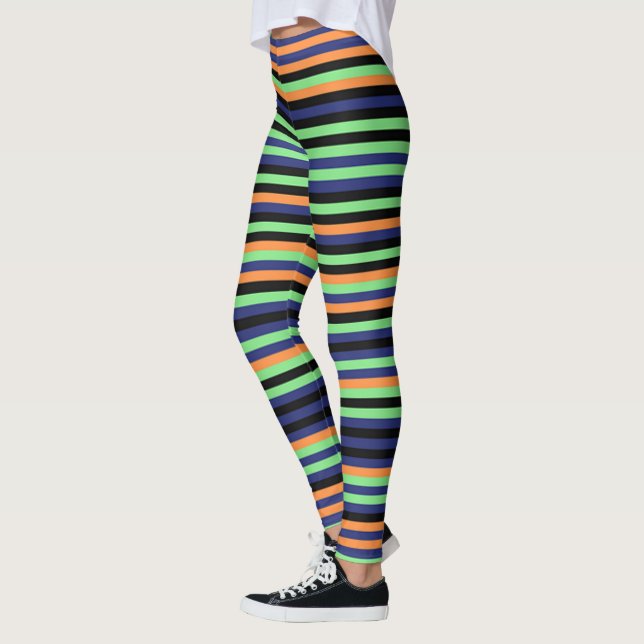 Halloween Pumpkin Orange Black Striped Leggings (Left)