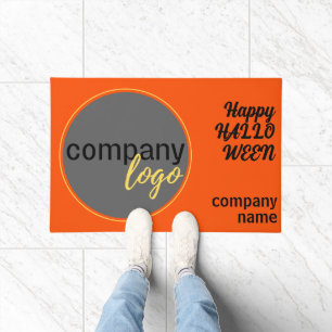 HALLOWEEN PUMPKIN ORANGE BUSINESS LOGO WELCOME  DOORMAT