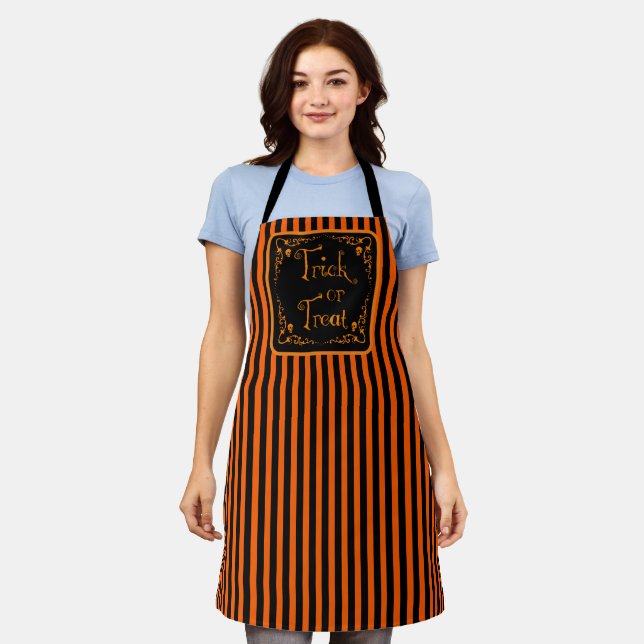 Halloween Pumpkin Orange Trick or Treat Apron (Worn)