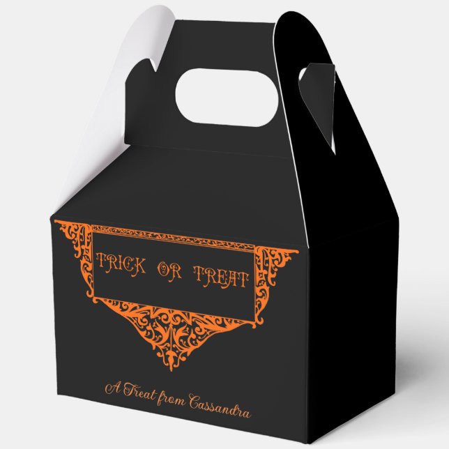 Halloween Pumpkin Orange Trick or Treat Favor Box (Front)