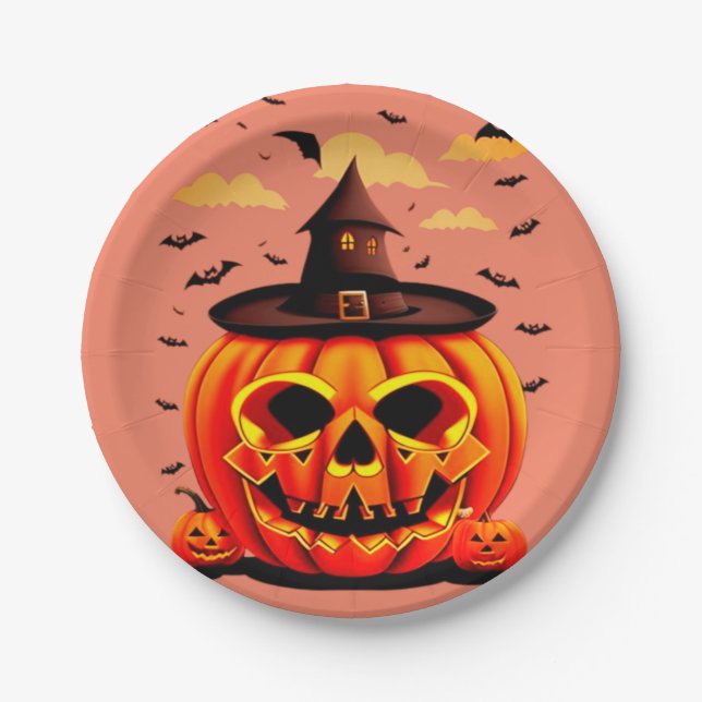 Halloween pumpkin  paper plate (Front)