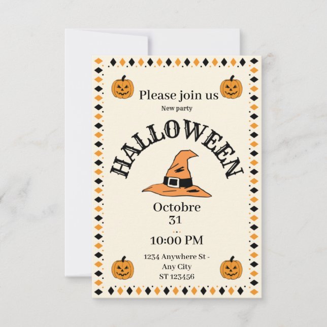 Halloween pumpkin party invitation  (Front)