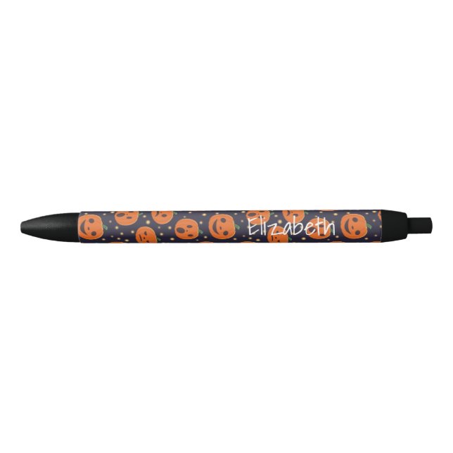 Halloween Pumpkin Pattern Jack O Lantern Festive Black Ink Pen (Front)