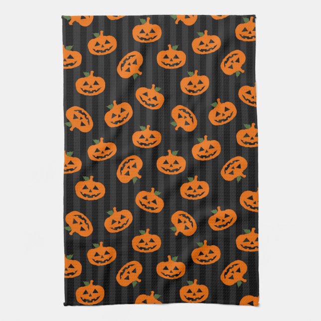 Halloween Pumpkin Pattern Kitchen Towel (Vertical)