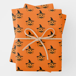 Halloween Pumpkin Pattern Orange Wrapping Paper