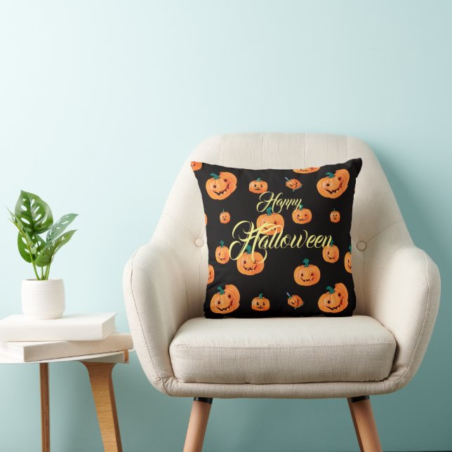 Halloween Pumpkin Pattern Throw Pillow (Chair)