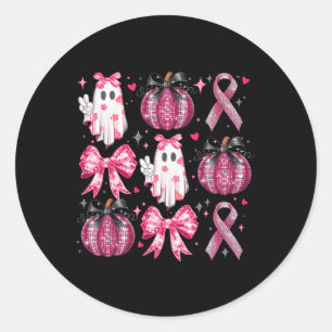 Halloween Pumpkin Pink Ribbon Disco Ghost Bow Brea Classic Round Sticker