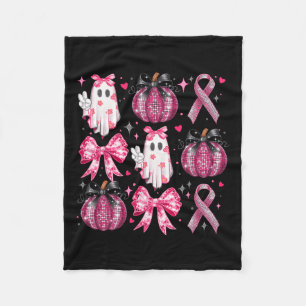 Halloween Pumpkin Pink Ribbon Disco Ghost Bow Brea Fleece Blanket