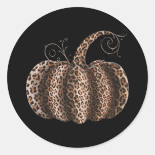 Halloween Pumpkin Plaid Leopard Fall Thanksgiving  Classic Round Sticker