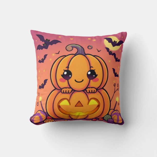 Halloween Pumpkin Print Throw Pillow (Front)