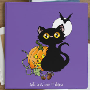Halloween Pumpkin Purple Black Cat Binder