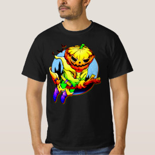 Halloween Pumpkin Riding Witch Broom + Bats T-Shir T-Shirt