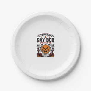Halloween Pumpkin Say Boo Scary Vintage_1 Paper Plate
