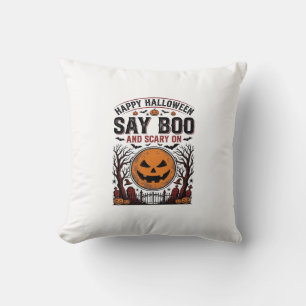 Halloween Pumpkin Say Boo Scary Vintage_1 Throw Pillow