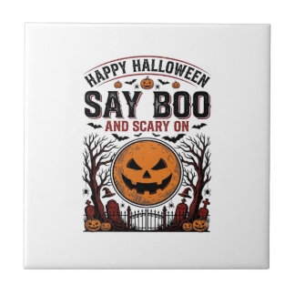 Halloween Pumpkin Say Boo Scary Vintage_1 Tile