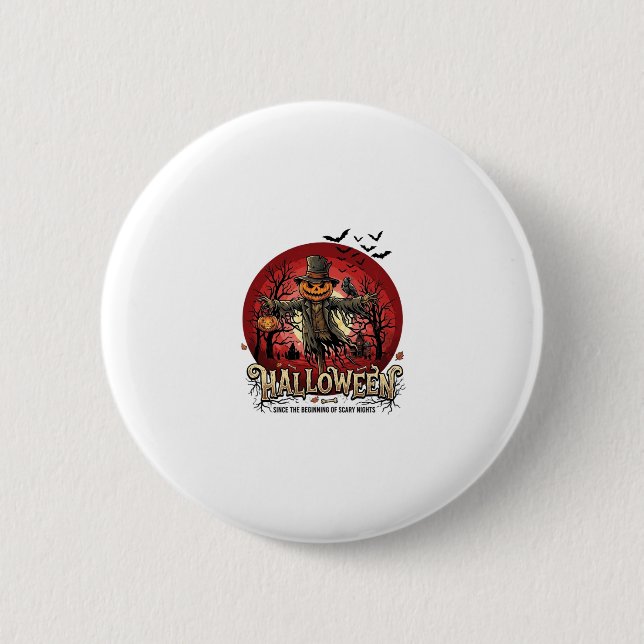 Halloween Pumpkin Scarecrow Raven Bats_1 2 Inch Round Button (Front)
