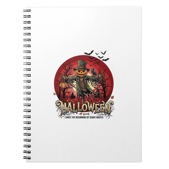 Halloween Pumpkin Scarecrow Raven Bats_1 Notebook (Front)