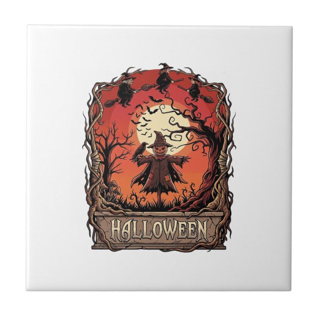 Halloween Pumpkin Scarecrow Witches Full Moon_1 Tile (Front)