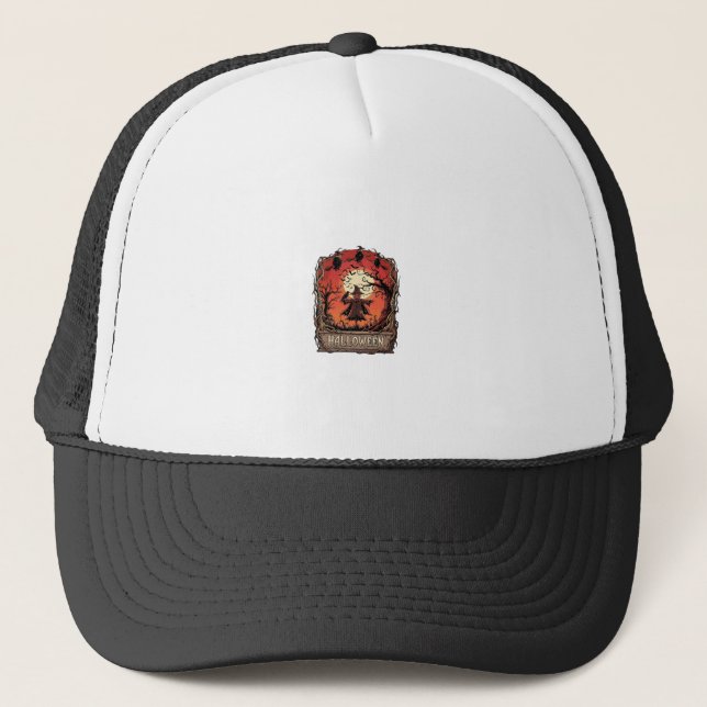 Halloween Pumpkin Scarecrow Witches Full Moon_1 Trucker Hat (Front)