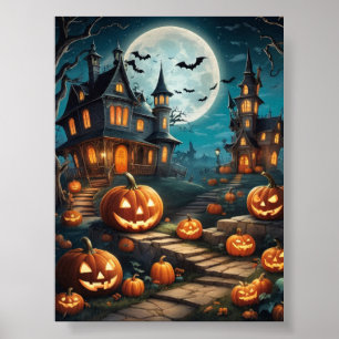 Halloween pumpkin scary poster print digital 