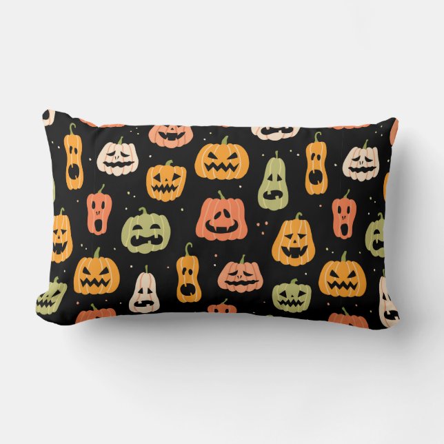 Halloween pumpkin seamless pattern. Hand drawn ill Lumbar Pillow (Front)