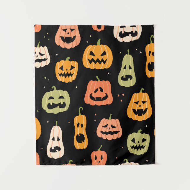 Halloween pumpkin seamless pattern. Hand drawn ill Tapestry (Front)