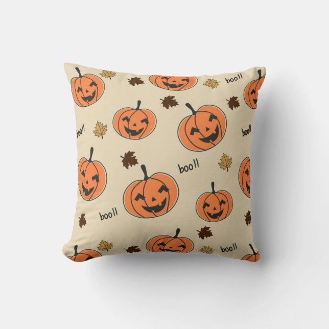 Halloween Pumpkin Seamless Pattern Throw Pillow (Front)