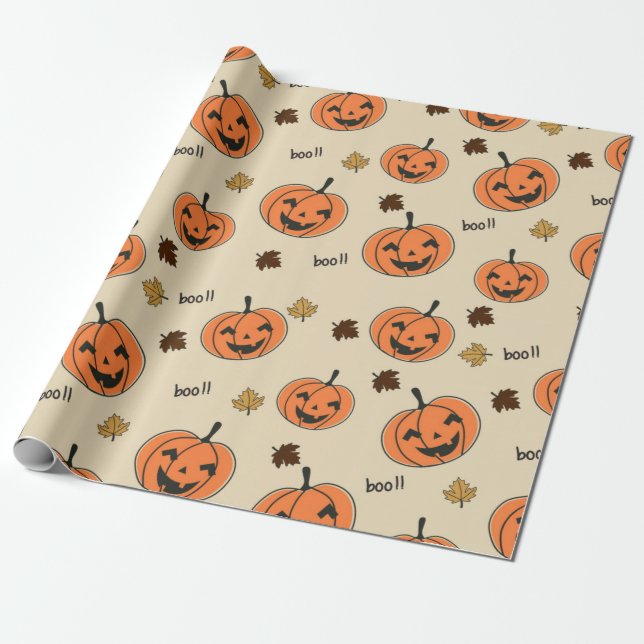 Halloween Pumpkin Seamless Pattern Wrapping Paper (Unrolled)