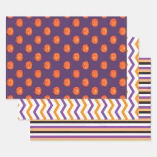 Halloween Pumpkin Shine & Spooky Stripe Party Wrapping Paper Sheet