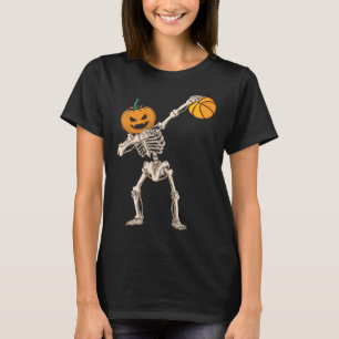 Halloween Pumpkin Skeleton Basketball Dabbing T-Shirt